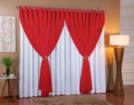 Cortina Voil Forro Microfibra 6,00X2,00 Branco E Vermelho