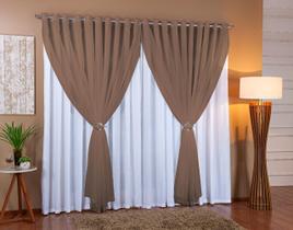 Cortina Voil Forro Microfibra 6,00X2,70 Branco E Marrom