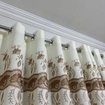 Cortina Voil Linho Bordado Guipir Com Forro Leve Microfibra 4,00x1,80 Branca/ouro/Marrom