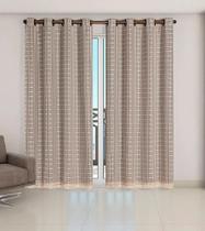 Cortina Voil Xadrez Com Forro Blackout 6,00 X 2,80 Avelã