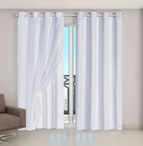 Cortina Voil Xadrez Com Forro Blackout 6,00x2,80 Branco
