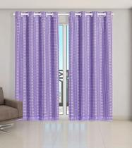 Cortina Voil Xadrez Para Sala, Quarto e Cozinha 2,00 x 1,70 Lilás