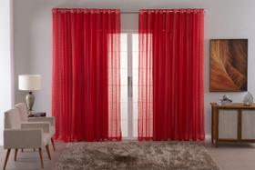 Cortina Voil Xadrez Para Sala, Quarto e Cozinha 2,80 x 1,80 Vermelho