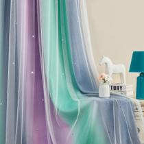 Cortina XiDi Arcoíris Púrpura Verde Gris Doble Capa Opaca