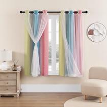 Cortina XiDi Rainbow Rosa Azul Dupla Camada Blackout