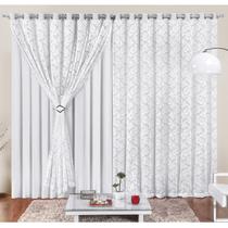 Cortina Yasmin 4 Metros Branca Tecido Malha Com Renda Floral Sala ou Quarto Cortina Yasmin 4 Metros Branca Tecido Malha Com Renda Floral Sala ou Quarto