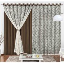 Cortina Yasmin 4 Metros Tabaco Tecido Malha Com Renda Floral Sala Ou Quarto Cortina Yasmin 4 Metros Tabaco Tecido Malha Com Renda Floral Sala Ou Quarto