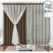 Cortina Yasmin 4,00M X 2,50M Tabaco Trilho Comum Tecido Malha Com Renda Floral Cortina Yasmin 4,00M X 2,50M Tabaco Trilho Comum Tecido Malha Com Renda Floral
