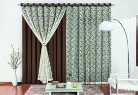 Cortina Yasmin De Varão Simples 2,00m x 1,70m Renda Marrom