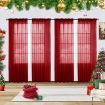 Cortina Youleyar Christmas Red Sheer Voile 132x183 cm 4 painéis
