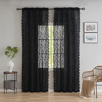Cortinas ALIGOGO Black Floral Lace Semi Transparente 280x260cm 2 painéis Cortinas ALIGOGO Black Floral Lace Semi Transparente 280x260cm 2 painéis