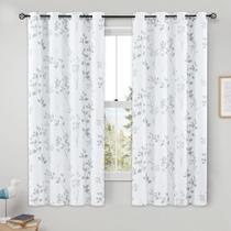 Cortinas Beauoop Floral 100% Blackout 137x137cm 2 painéis cinza
