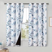 Cortinas Beauoop Floral 100% Blackout 160x160cm 2 painéis azul-marinho