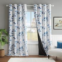 Cortinas Beauoop Floral 100% Blackout 213x213cm Azul marinho