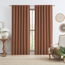Cortinas blackout de linho ferrugem KEQIAOSUOCAI para quarto, 84 polegadas de comprimento, conjunto de 2 painéis, decoração de outono, aba traseira, gancho de bolso, cinto, cortinas texturizadas de ferrugem de tijolos dos anos 70 para sala de estar, W50 x L84, terracota