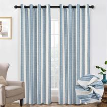 Cortinas blackout DriftAway Chris Linen com camada térmica e redutora de som de 108 polegadas de comprimento para quarto, cortinas estampadas listradas, tratamentos de janelas forradas com isolamento térmico para sala de estar Jean Navy