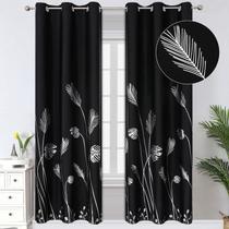 Cortinas Blackout Estelar Textiler - Design Palma Preta e Prata (2 Unidades)