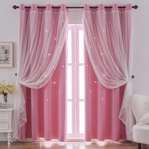 Cortinas Blackout Indistar Star Hollow Out para crianças rosa