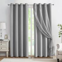 Cortinas blackout Lotusolution Living Room Mix and Match Cortinas cinza e cortinas transparentes de voile branco sólido, cortinas chiques de dupla camada, cortinas para quartos de férias de Natal, 52 L x 95" L, cinza