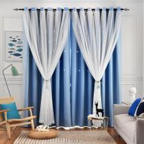 Cortinas Blackout Loyala Star 160x160cm azuis para quarto de crianças