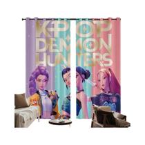 Cortinas Blackout Perfuradas K-Pop Demon Hunters 2 Peças Laváveis À Máquina Isolamento Decoração