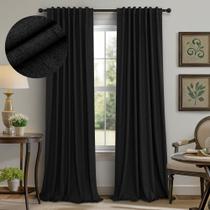 Cortinas Blackout Pitalk Black Faux Linen 244 cm l x 244 cm L 2 painéis