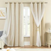 Cortinas Blackout XiDi Beige con Diseño de Estrellas en Overlay de Tul
