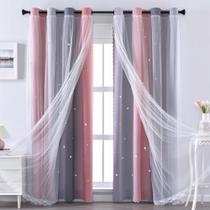Cortinas Blackout XiDi Pink/Grey Star Girls Bedroom 160x160cm
