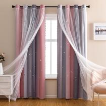 Cortinas Blackout XiDi Pink Grey Star para quarto de crianças 130x160cm Cortinas Blackout XiDi Pink Grey Star para quarto de crianças 130x160cm