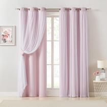 Cortinas Bujasso Pink Blackout com sobreposição transparente 80% escurecimento Cortinas Bujasso Pink Blackout com sobreposição transparente 80% escurecimento