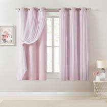 Cortinas Bujasso Pink Blackout com sobreposição transparente 80% escurecimento Cortinas Bujasso Pink Blackout com sobreposição transparente 80% escurecimento