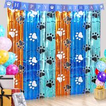 Cortinas com franjas metálicas e decorações de fundo, pacote com 2 unidades, Blue Dog