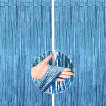 Cortinas com franjas metálicas PartyWoo Blue, 2 peças, cabine fotográfica de 100 x 200 cm