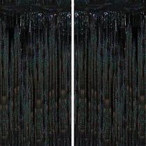 Cortinas com Franjas Metálicas Voircoloria Laser Black - Pacote com 2