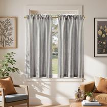 Cortinas: cozinha de linho, 15 cm de comprimento, listradas, 2 painéis
