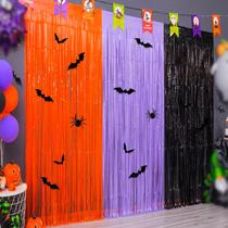 Cortinas de alumínio com franjas de Halloween, 3,3 x 6,6 pés, pacote com 3, laranja, roxo