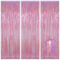 Cortinas de alumínio com franjas Melsan Pink Tinsel de 1 m x 2,5 m, pacote com 3 Cortinas de alumínio com franjas Melsan Pink Tinsel de 1 m x 2,5 m, pacote com 3