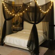 Cortinas de cama com dossel Mengersi com luzes para Full Queen King Cortinas de cama com dossel Mengersi com luzes para Full Queen King