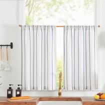 Cortinas de Cocina de Lino a Rayas JINCHAN 60x60 cm Azul sobre Blanco Cortinas de Cocina de Lino a Rayas JINCHAN 60x60 cm Azul sobre Blanco