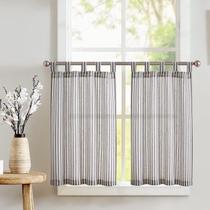 Cortinas de Cocina JINCHAN con Top de Presillas de Lino 90 cm a Rayas, 2 Paneles