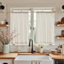 Cortinas de cozinha jinchan Beige Linen Tier 36 cm 2 painéis
