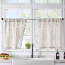 Cortinas de cozinha jinchan Boho Grey Linen Tier 60 cm 2 painéis