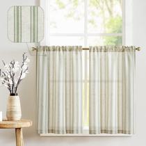 Cortinas de cozinha jinchan Striped Tier 36 cm Cafe Green 2 painéis