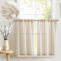 Cortinas de cozinha jinchan Taupe de linho listrado 60x60cm 2 painéis