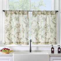 Cortinas de cozinha: Lazzzy Green Floral Linen, 60 cm de comprimento, 2 painéis Cortinas de cozinha: Lazzzy Green Floral Linen, 60 cm de comprimento, 2 painéis