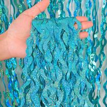 Cortinas de franja CYLMFC Teal Aqua Blue Wavy Foil de 1 x 2 m - pacote com 4