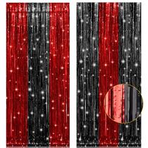Cortinas de franja PIGETALE, papel alumínio preto e vermelho, pacote com 1 x 2,5 m, pacote com 2 Cortinas de franja PIGETALE, papel alumínio preto e vermelho, pacote com 1 x 2,5 m, pacote com 2