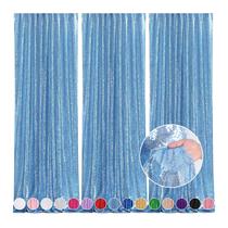 Cortinas de fundo de lantejoulas QueenDream, 3 painéis, azul bebê, 60x240cm