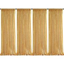 Cortinas de fundo de lantejoulas QueenDream Gold 60x240cm 4 painéis Cortinas de fundo de lantejoulas QueenDream Gold 60x240cm 4 painéis