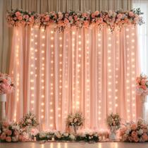 Cortinas de fundo Shillance Peach 3x3m com luzes para casamento
